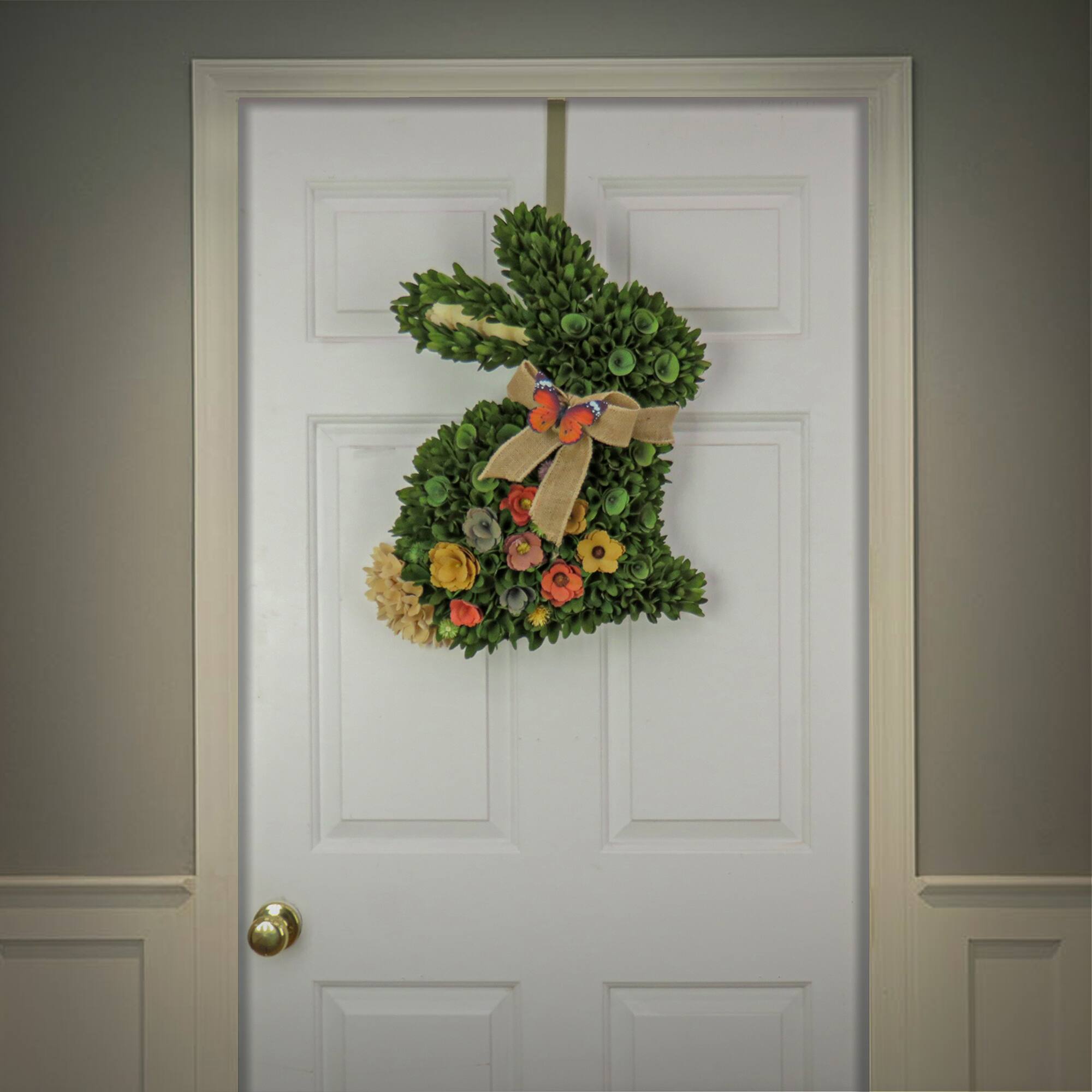 22" Green Floral Bunny Hanging Accent